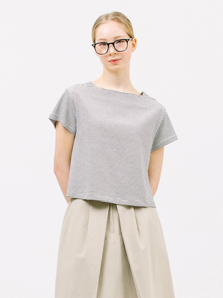 stripe boat neck t-shirt_black