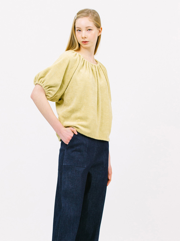 boucle string top_mustard