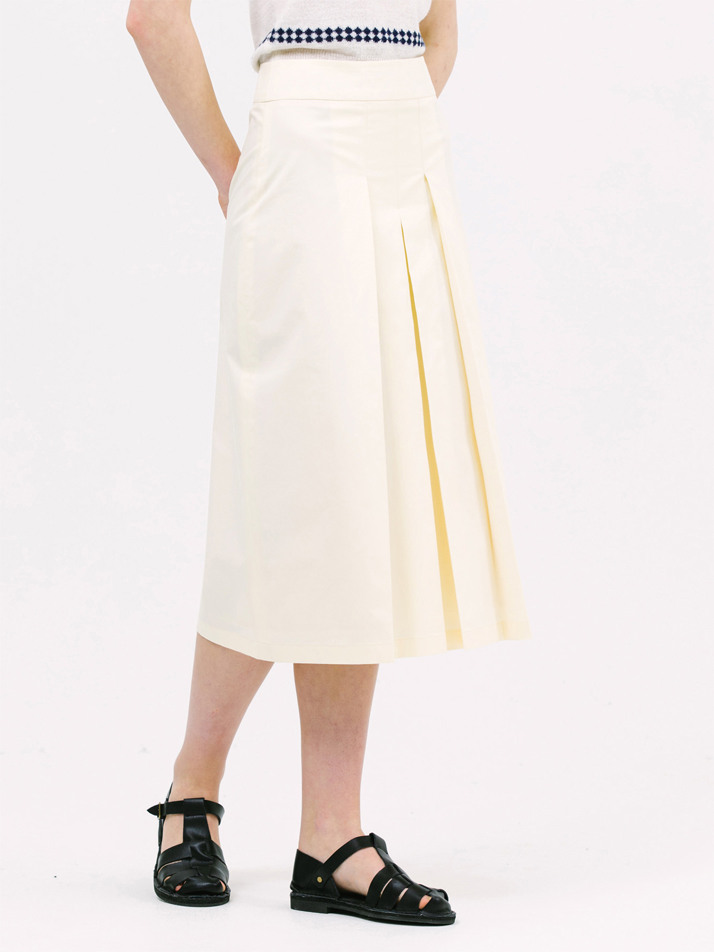 3-tuck A-line skirt_lemon butter