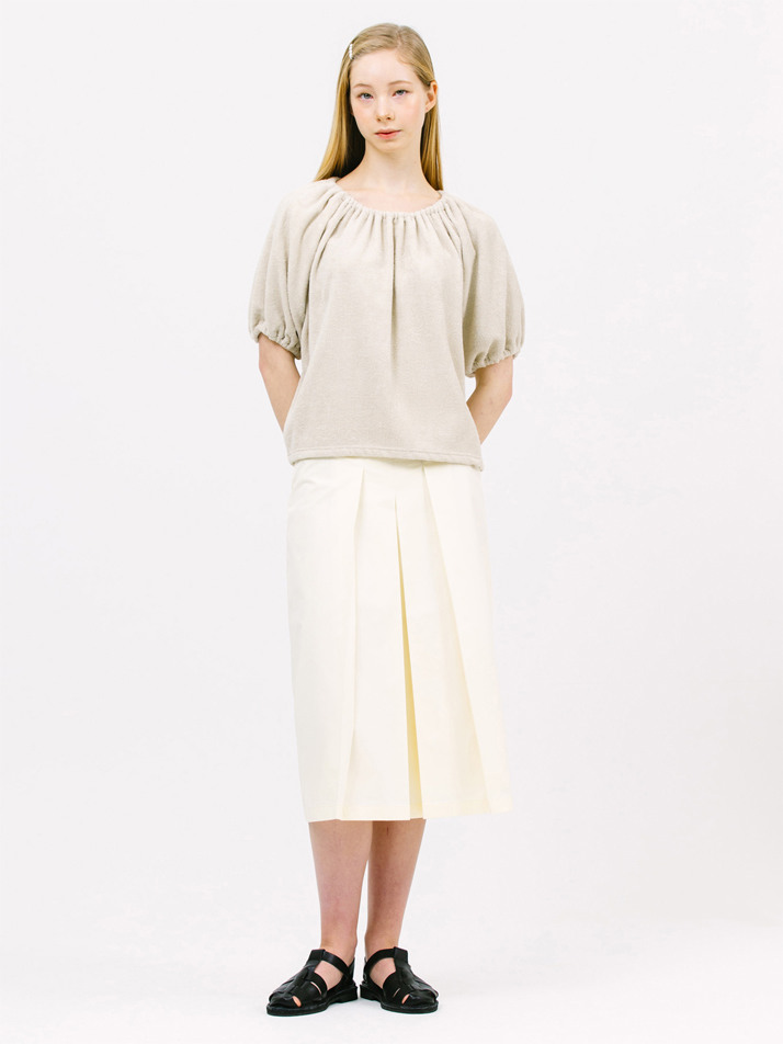 3-tuck A-line skirt_lemon butter
