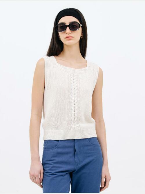 cable sleeveless knit_cream