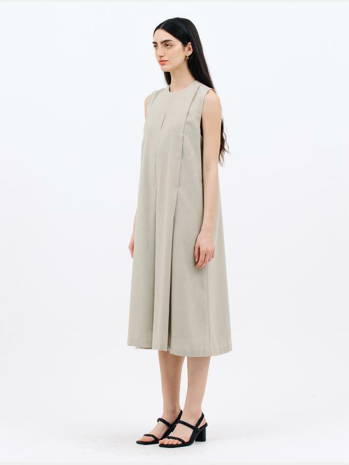 front pleats dress_light khaki