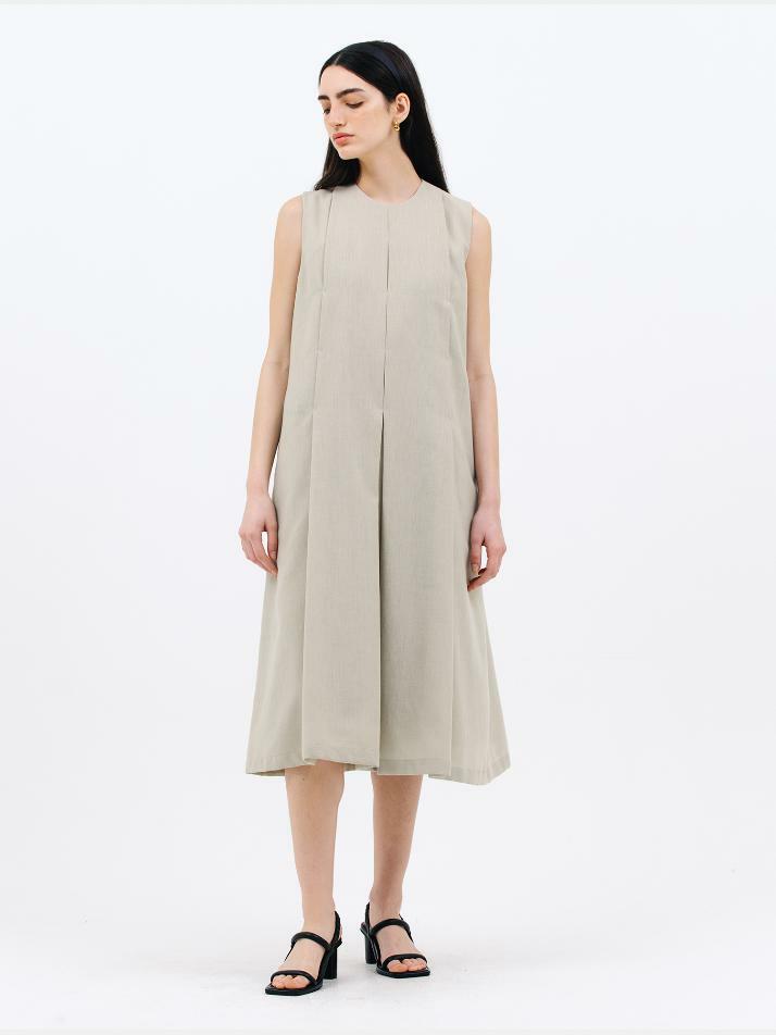 front pleats dress_light khaki