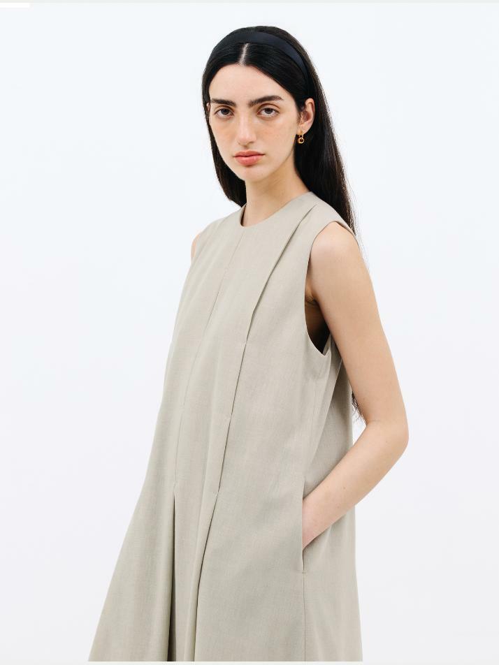 front pleats dress_light khaki