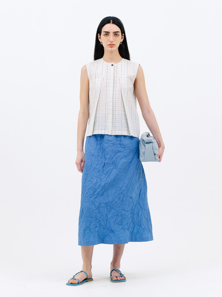 crease midi skirt_hawaian blue