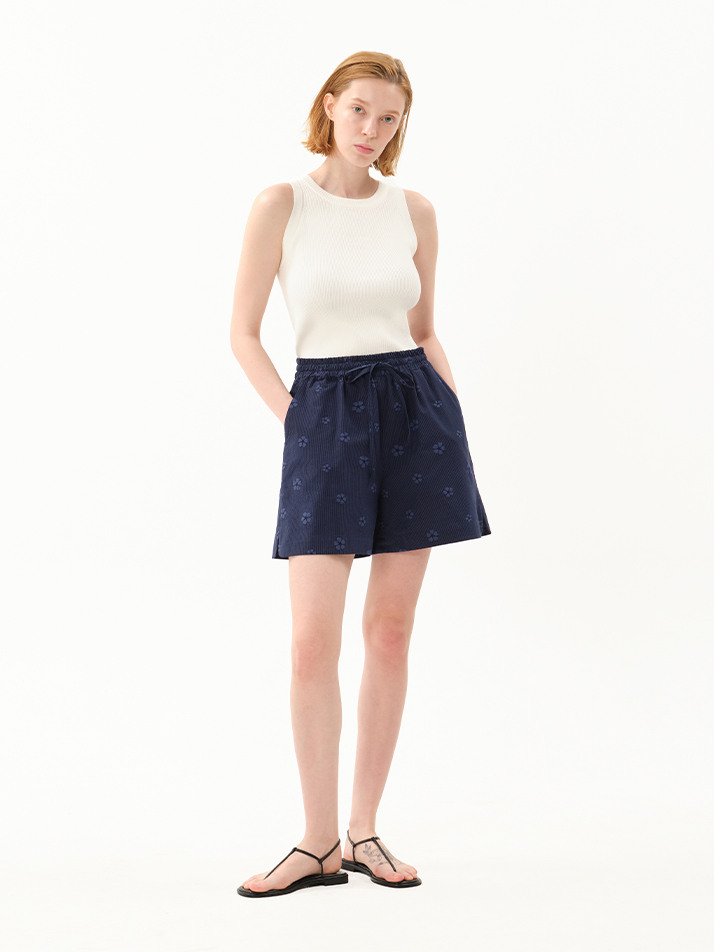 floral seersucker shorts_navy