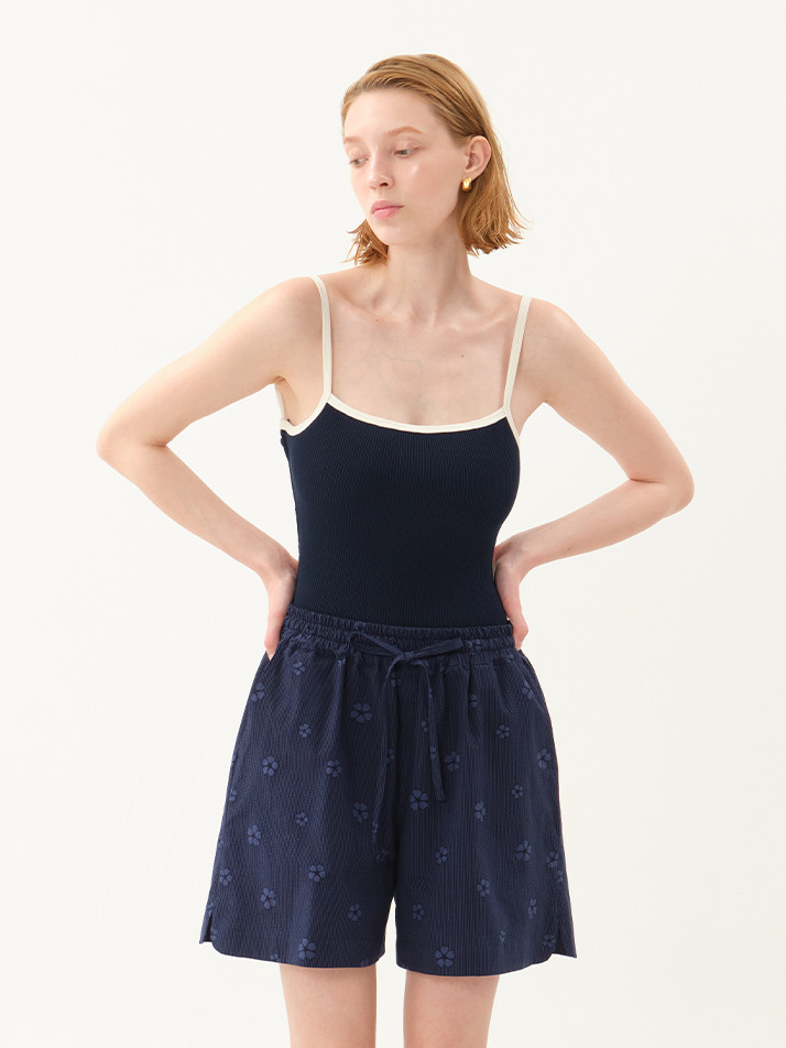 floral seersucker shorts_navy