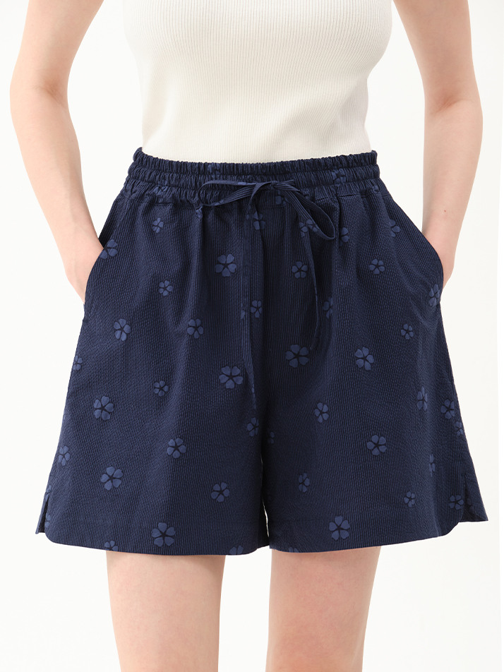 floral seersucker shorts_navy