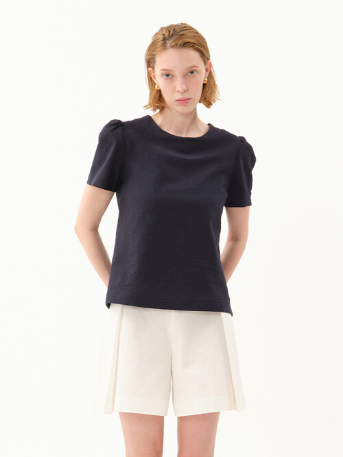 seersucker blouse_navy