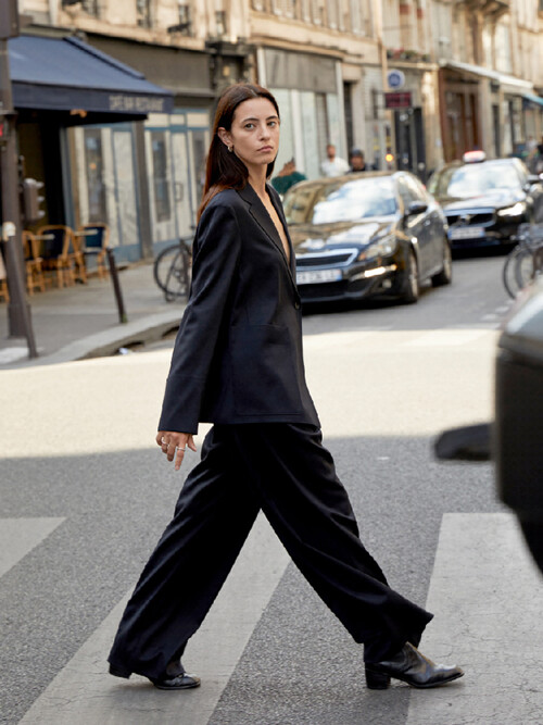 Lea wide leg pants with leather belt _ Dark Navy