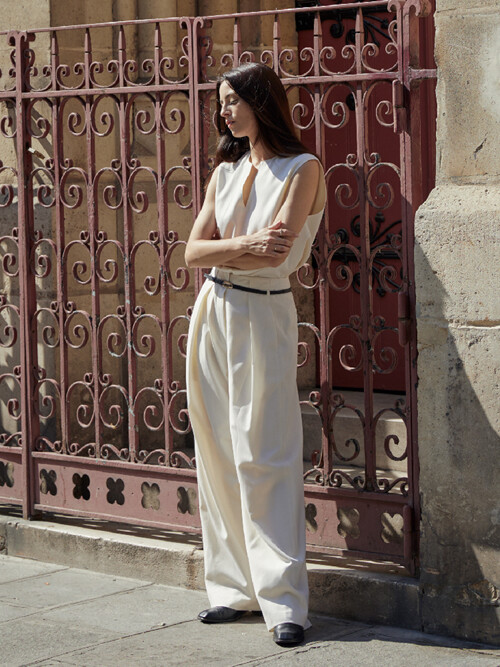 Lea wide leg pants with leather belt _ Ivory