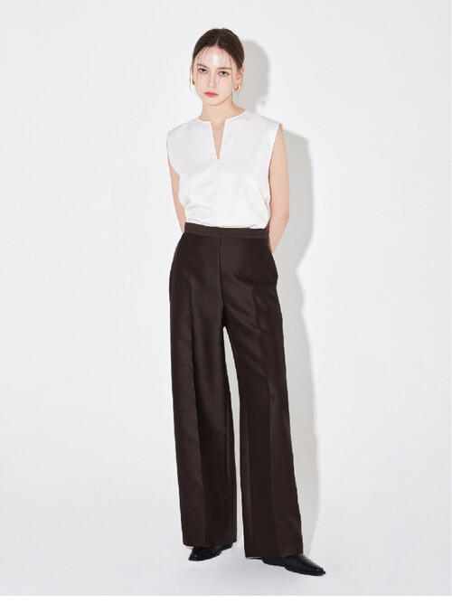 Vanessa wool silk straight pants _ Dark Brown