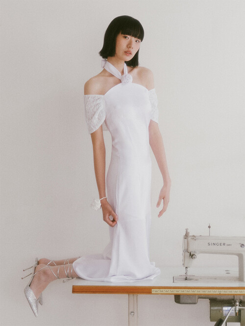 Bridal Rose Halter Neck Dress_white