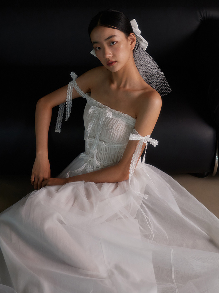Bridal Ribbon Tulle Dress_white