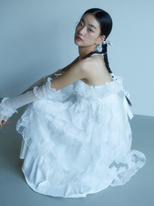 Bridal Flower Layered Mini Dress_white