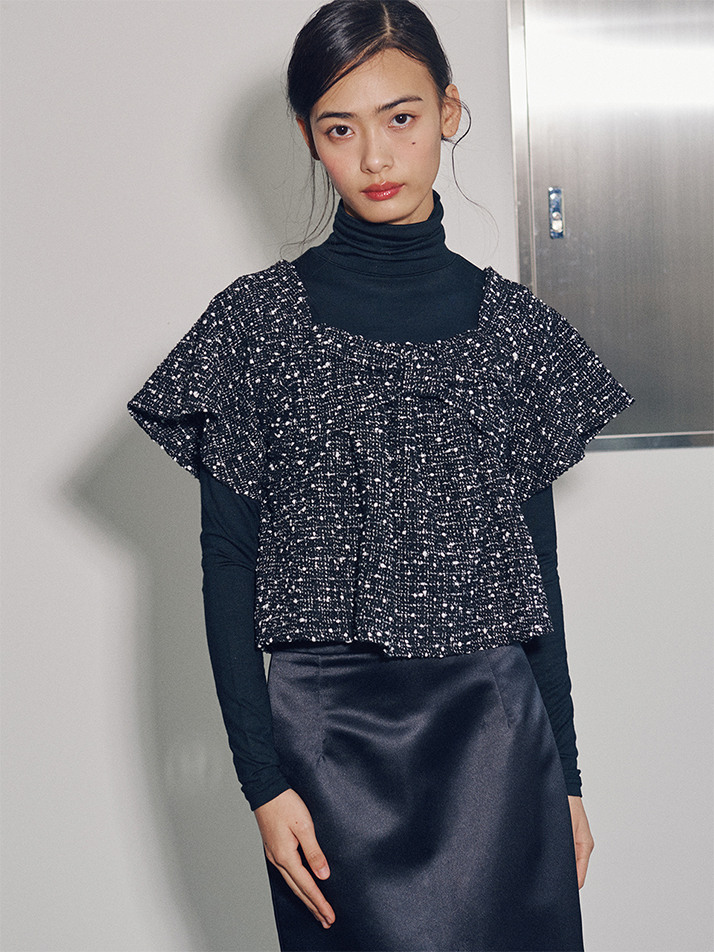 Twisted Ribbon Tweed Blouse_black