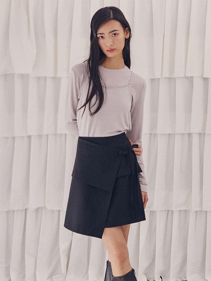 Tiered Ribbon Tie Wrap Skirt_black