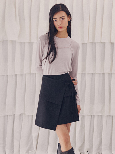 Tiered Ribbon Tie Wrap Skirt_black