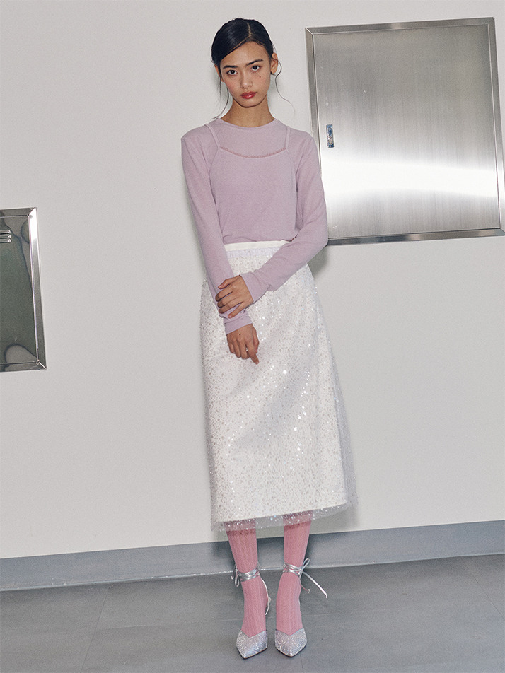 Twilight Beaded H-line Skirt_ivory