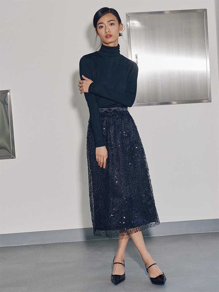 Twilight Beaded H-line Skirt_black