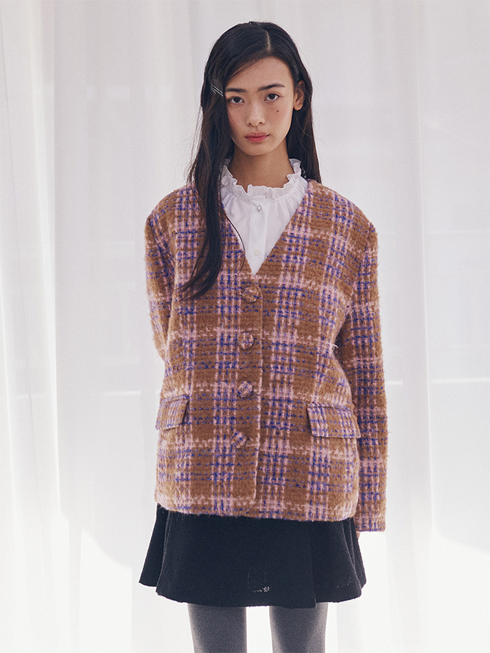 Mellow Checked Boucle Coat_brown