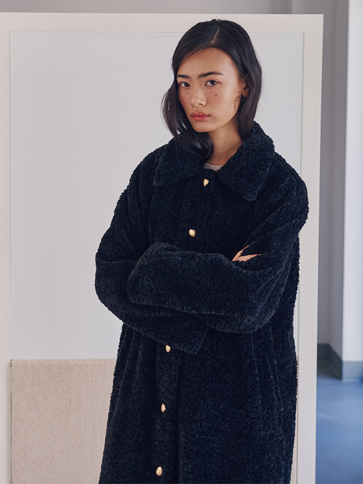 Rich Teddy Bear Long Coat_black