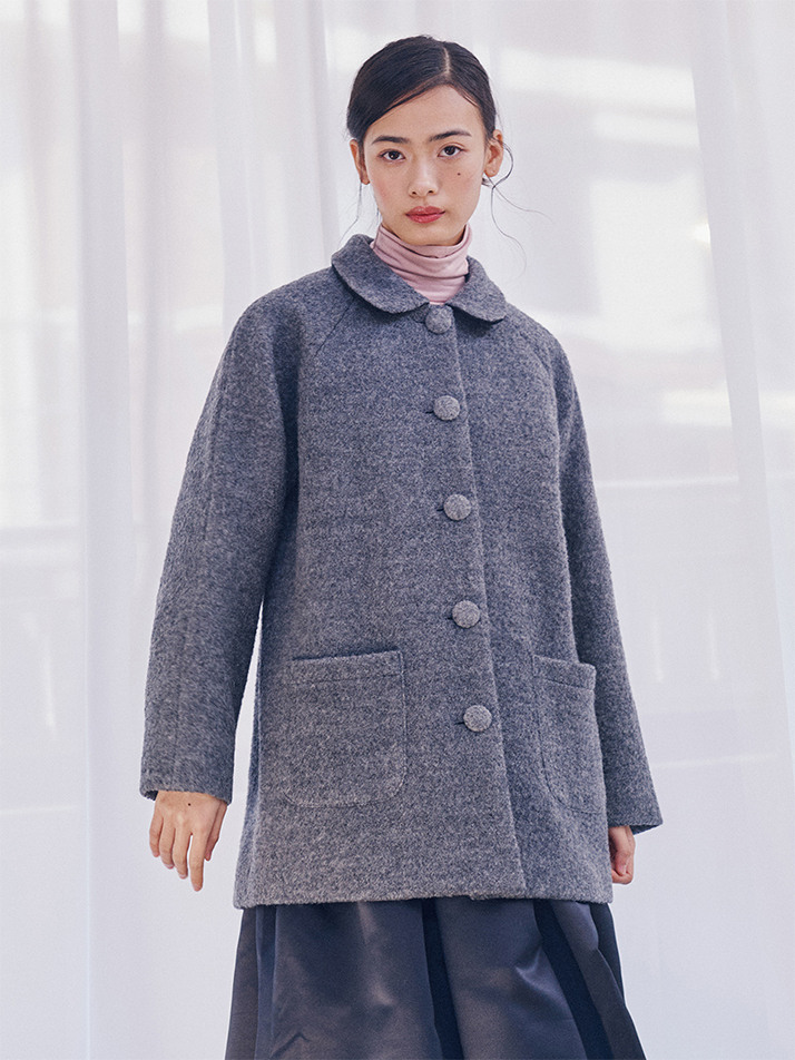 Classic Round Collar Half Coat_gray