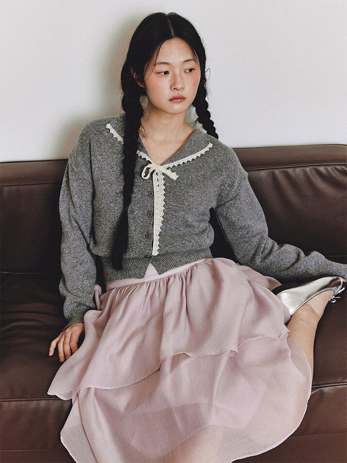 Lace Trim Collar Knit_gray