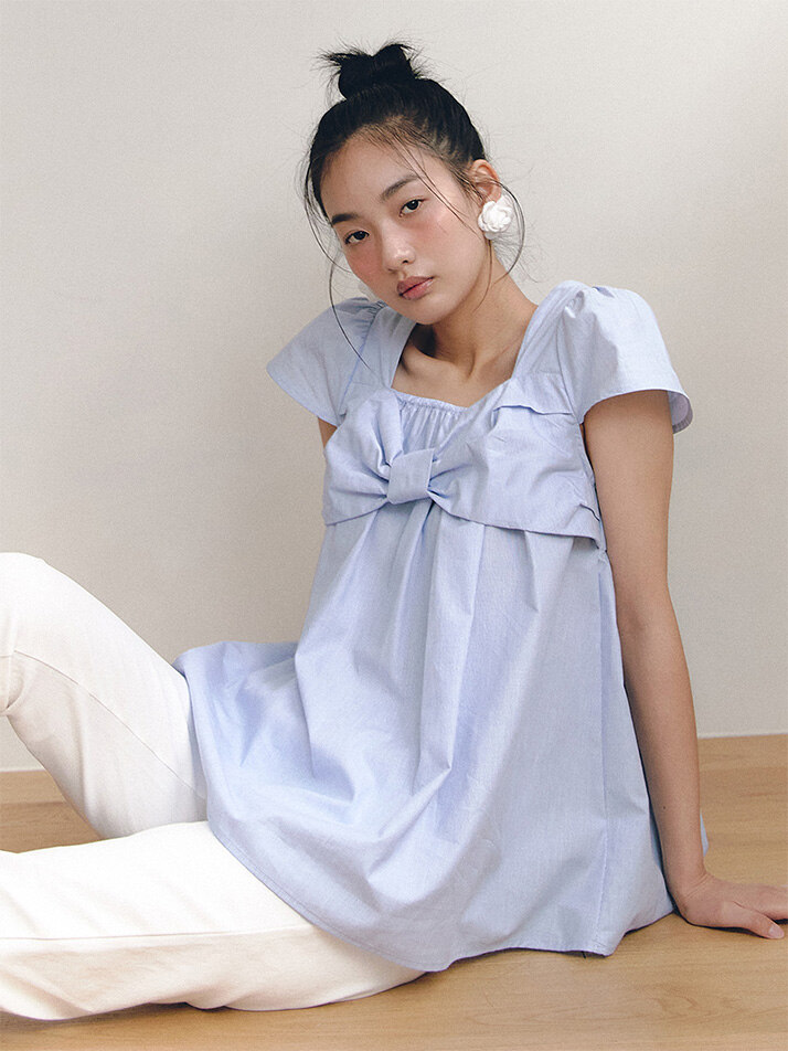 Lily Twist Ribbon Blouse_blue