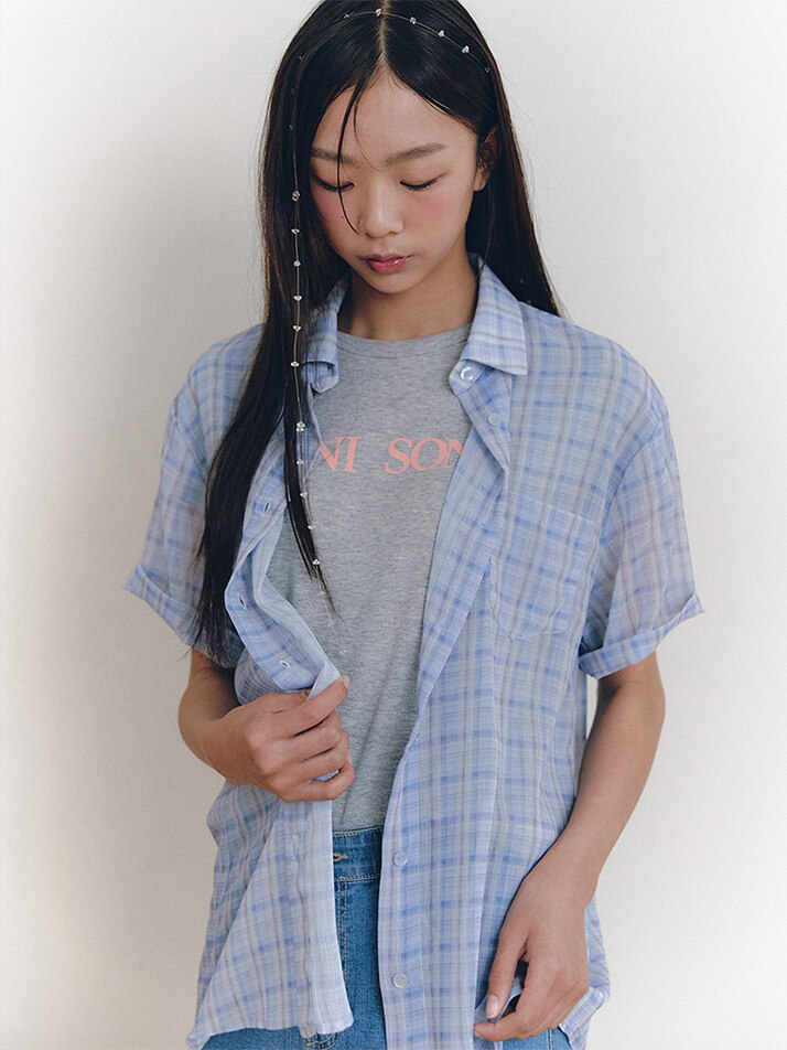 Sheer Fresh Check Blouse_blue