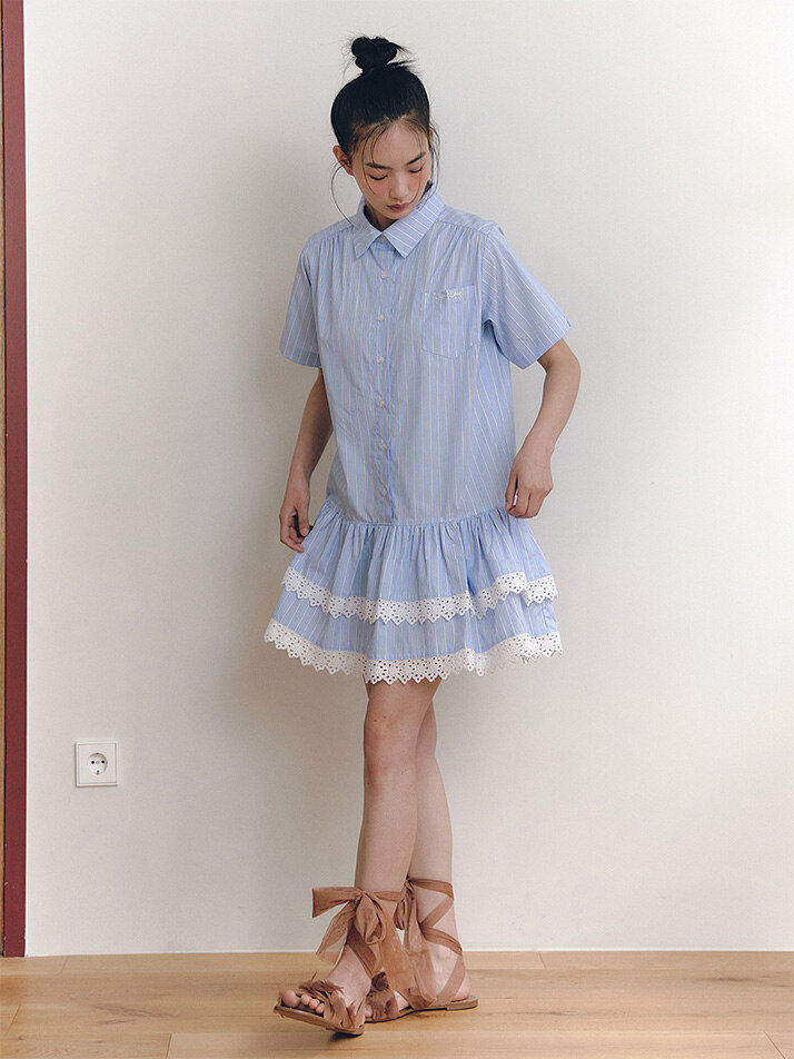 Lace ChiChi Cotton Shirt One-piece_blue