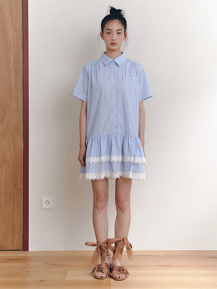 Lace ChiChi Cotton Shirt One-piece_blue