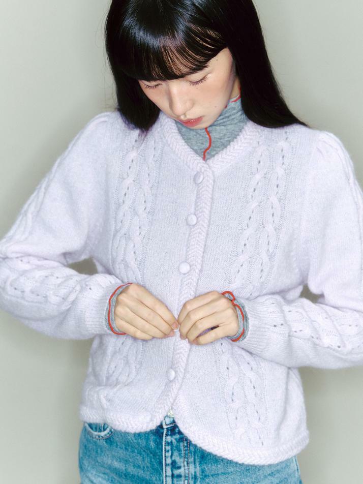 Sally Cable Knit Cardigan_light purple