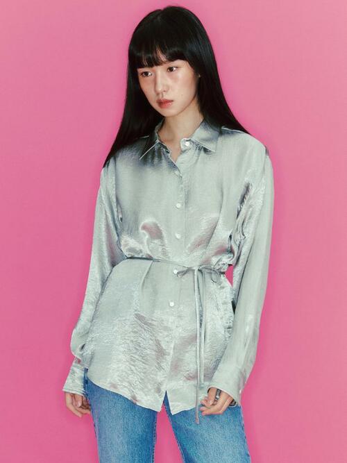 Glossy Satin Shirt_olive