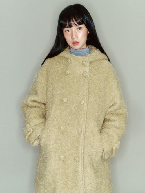 Boucle Hooded Coat_olive