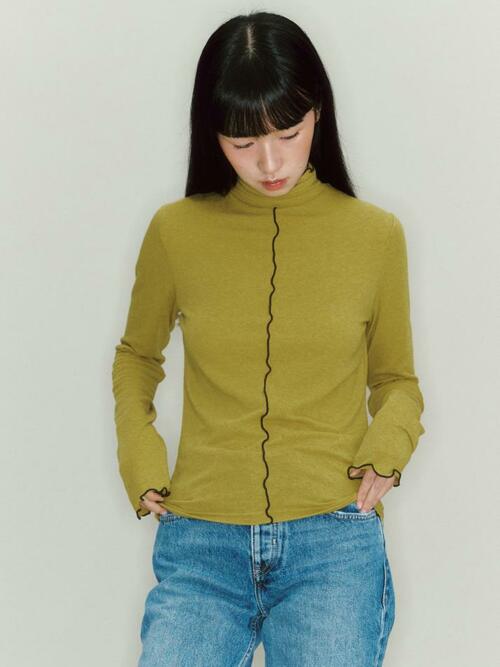 Color Block Interlock Turtleneck_mustard