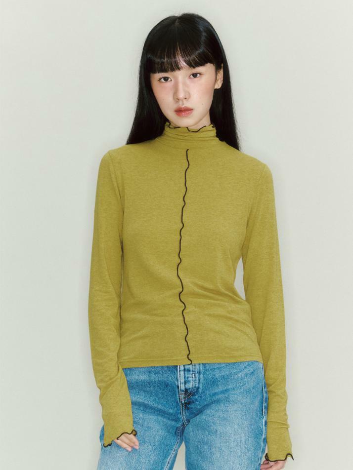 Color Block Interlock Turtleneck_mustard