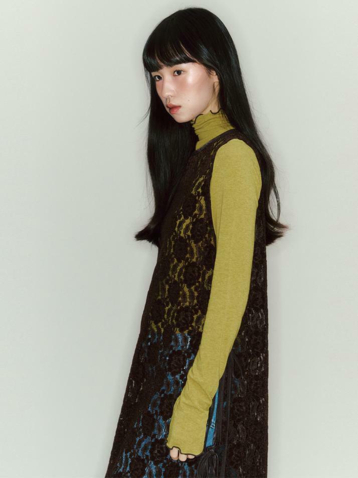 Color Block Interlock Turtleneck_mustard