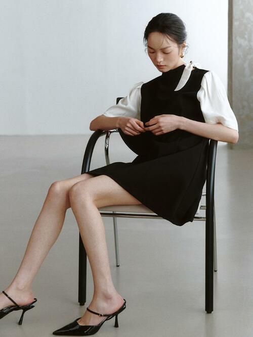 Neck Ribbon Detail Mini One-piece_black