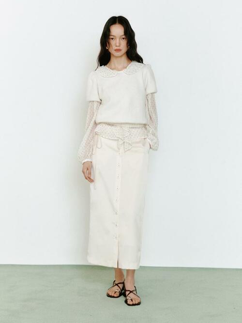 Lady Button-up Skirt_cream satin