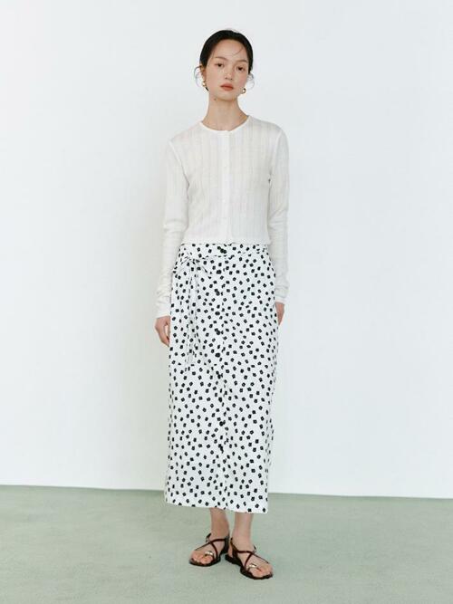 Lady Button-up Skirt_flower dot