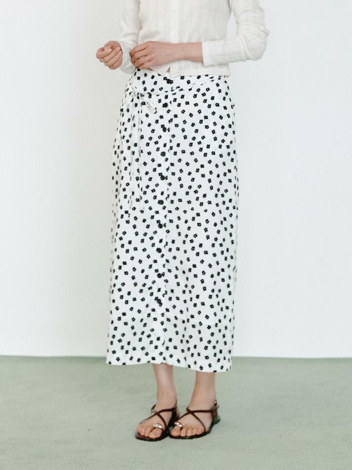Lady Button-up Skirt_flower dot