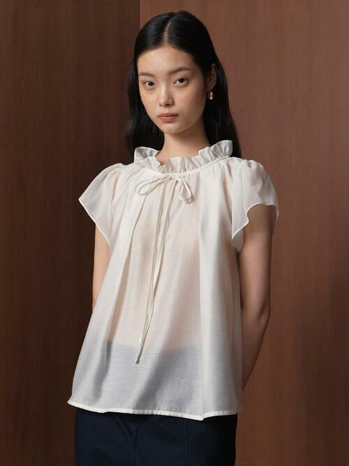 Pure Glossy Ribbon Blouse_white