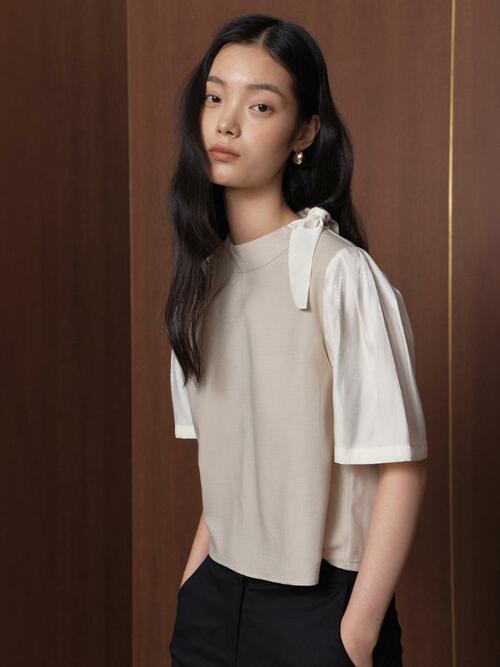Neck Ribbon Blouse_beige
