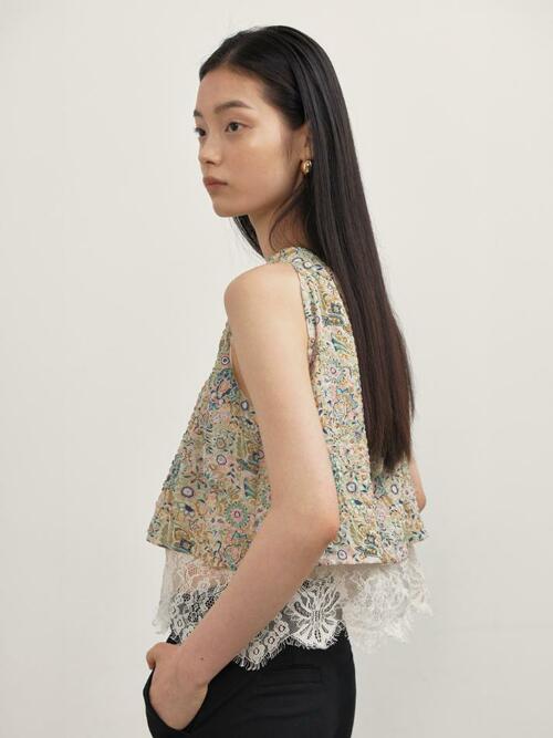 Paisley Lace Halterneck Blouse_beige