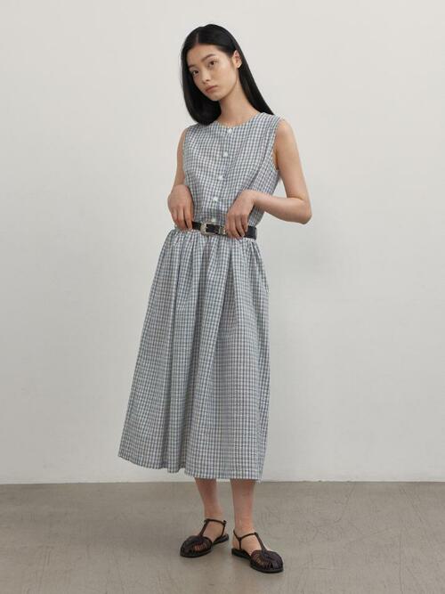 Seaside Check Long One-piece_blue
