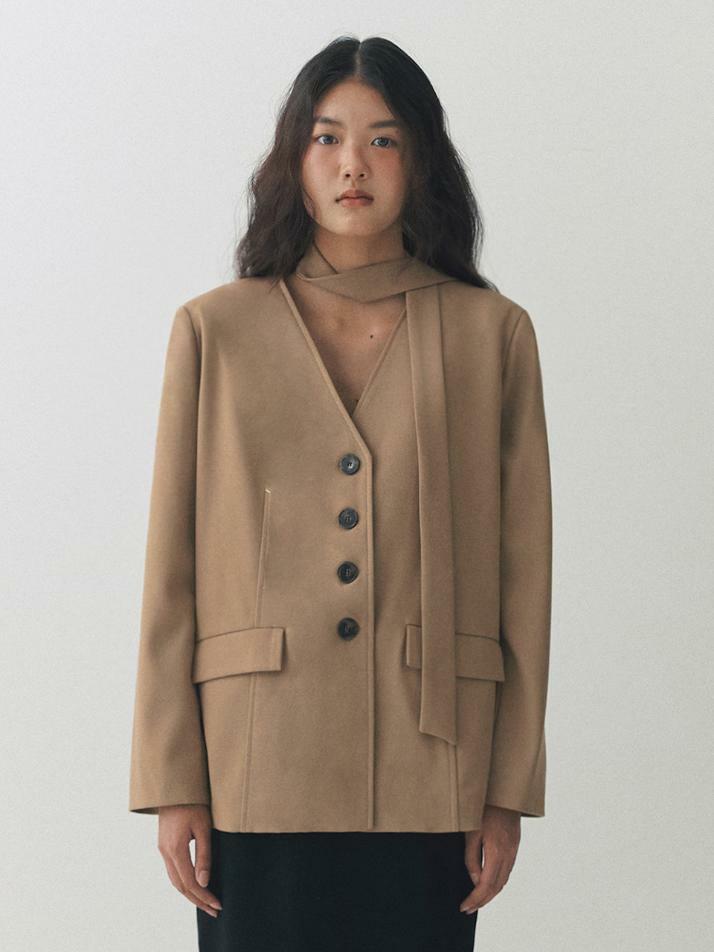 Stitch Scarf Jacket_beige
