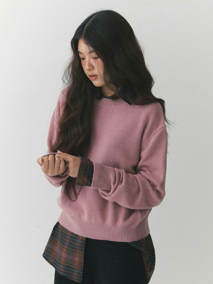 Snug Round Knit Pullover_rust pink
