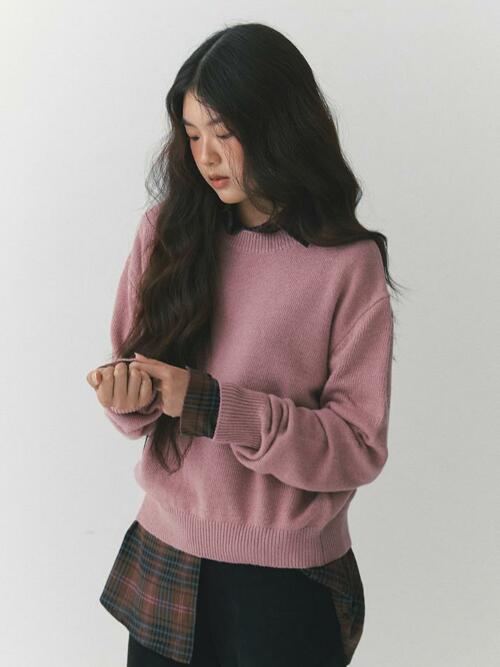 Snug Round Knit Pullover_rust pink