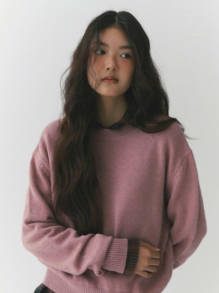 Snug Round Knit Pullover_rust pink